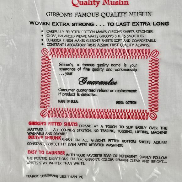 Vintage Gibson's white cotton muslin sheet flat 81 x 108 New in Package upcycle - Picture 3 of 4